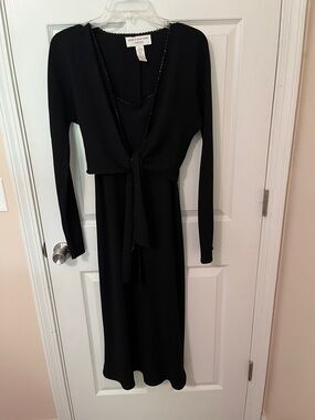 Jones New York Black Long Sleeve Tie-Front Midi Dress